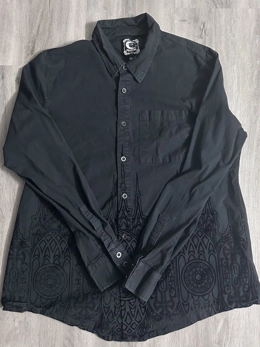Killstar Cathedral Flocked Button Up Shirt Gothic Architect Tag 3XL Fits More XL